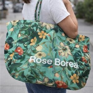 Rose Boreal Floral Beach Tote Bag Large Tropical Shopper Pool Travel Bag